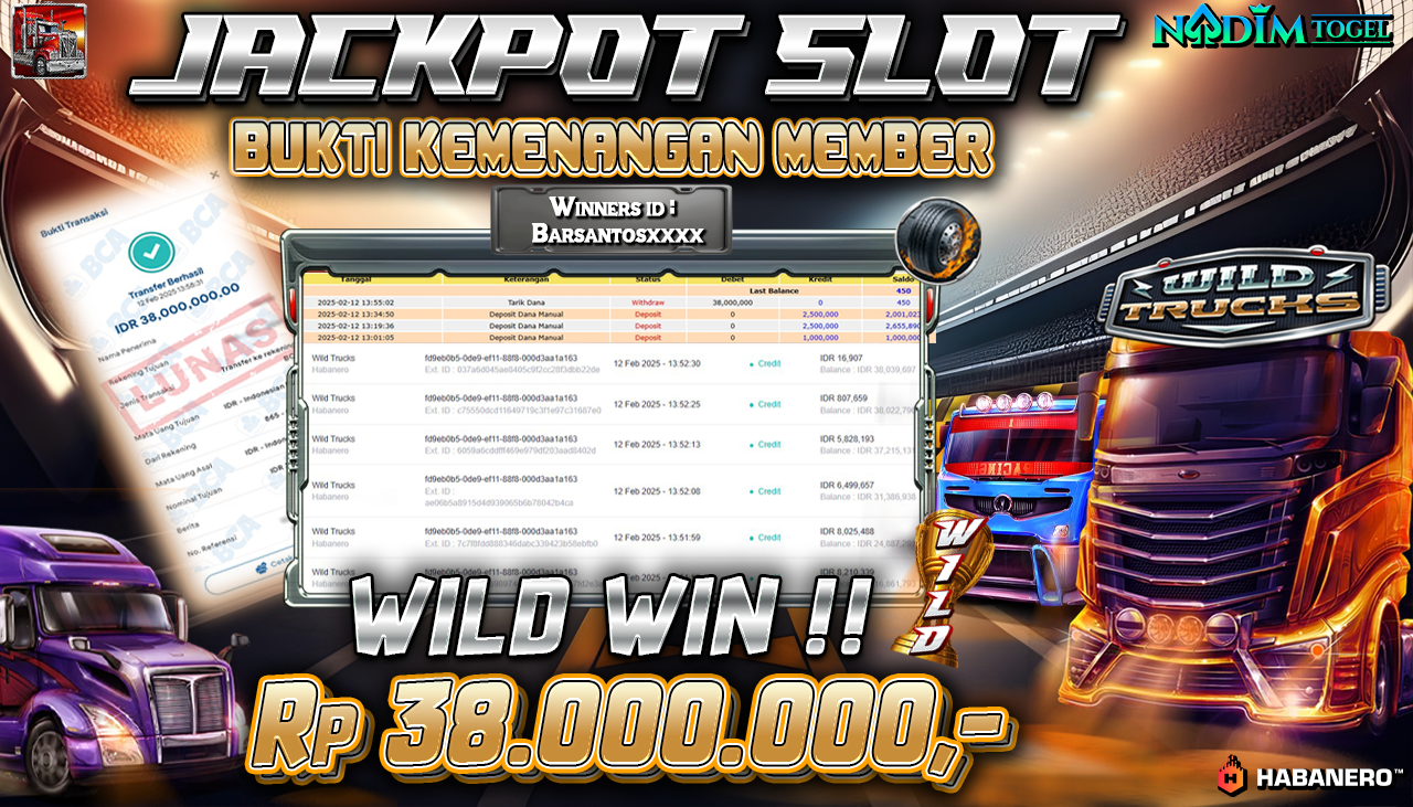 NADIMTOGEL JACKPOT SLOT WILD TRUCKS Rp 38.000.000,- LUNAS