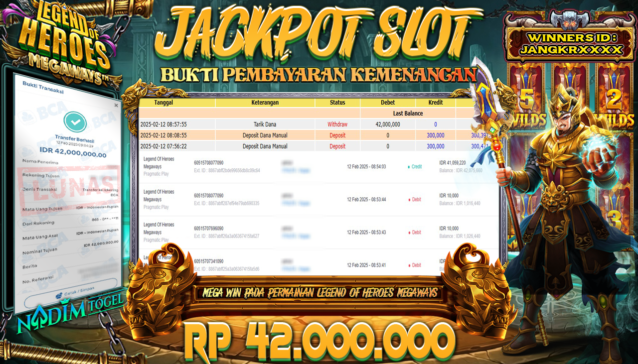 NADIMTOGEL JACKPOT SLOT LEGEND OF HEROES MEGAWAYS Rp 42.000.000,- LUNAS