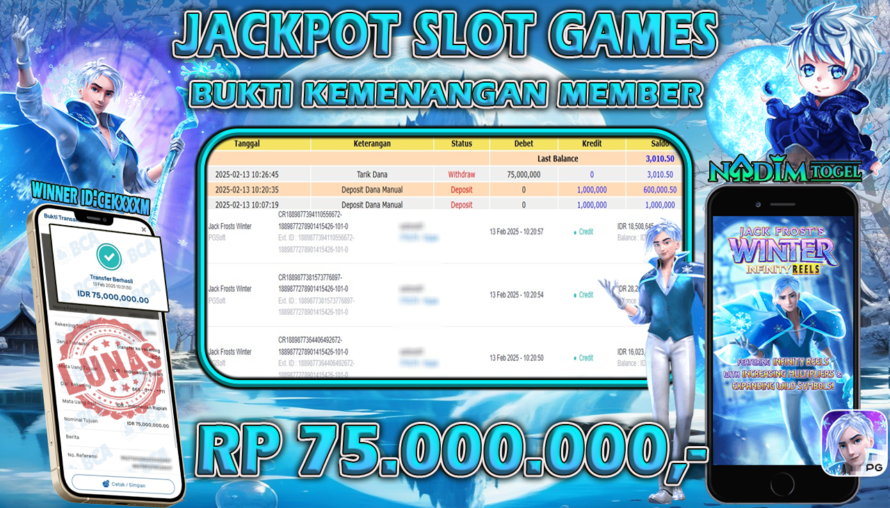 NADIMTOGEL JACKPOT SLOT JACK FORSTS WINTER Rp 75,000,000,- LUNAS