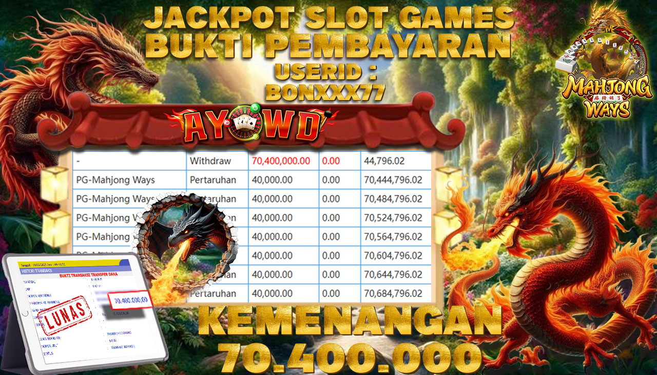 AYOWD JACKPOT SLOT GAMES PG-Mahjong Ways Rp 70,400,000,- LUNAS