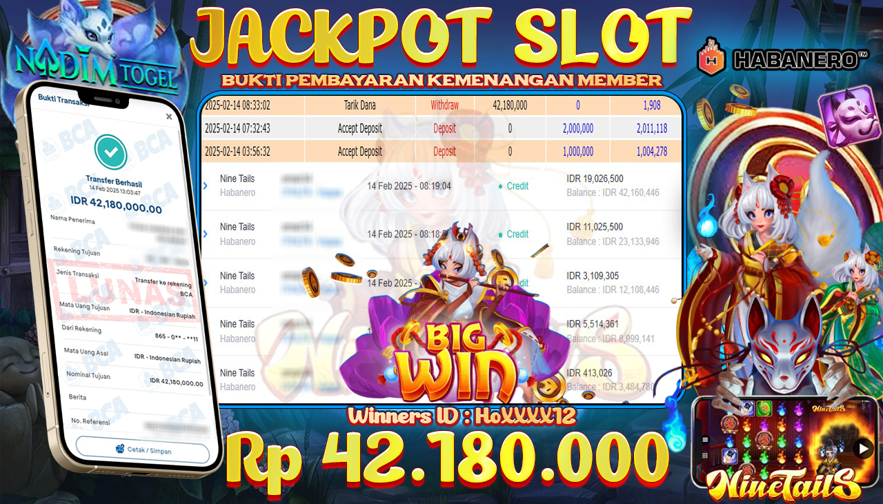 NADIMTOGEL JACKPOT SLOT NINE TAILS Rp 42,180,000,- LUNAS