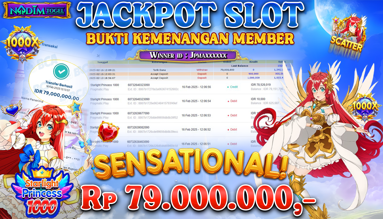 NADIMTOGEL JACKPOT SLOT STARLIGHT PRINCESS 1000 Rp 79.000.000,- LUNAS