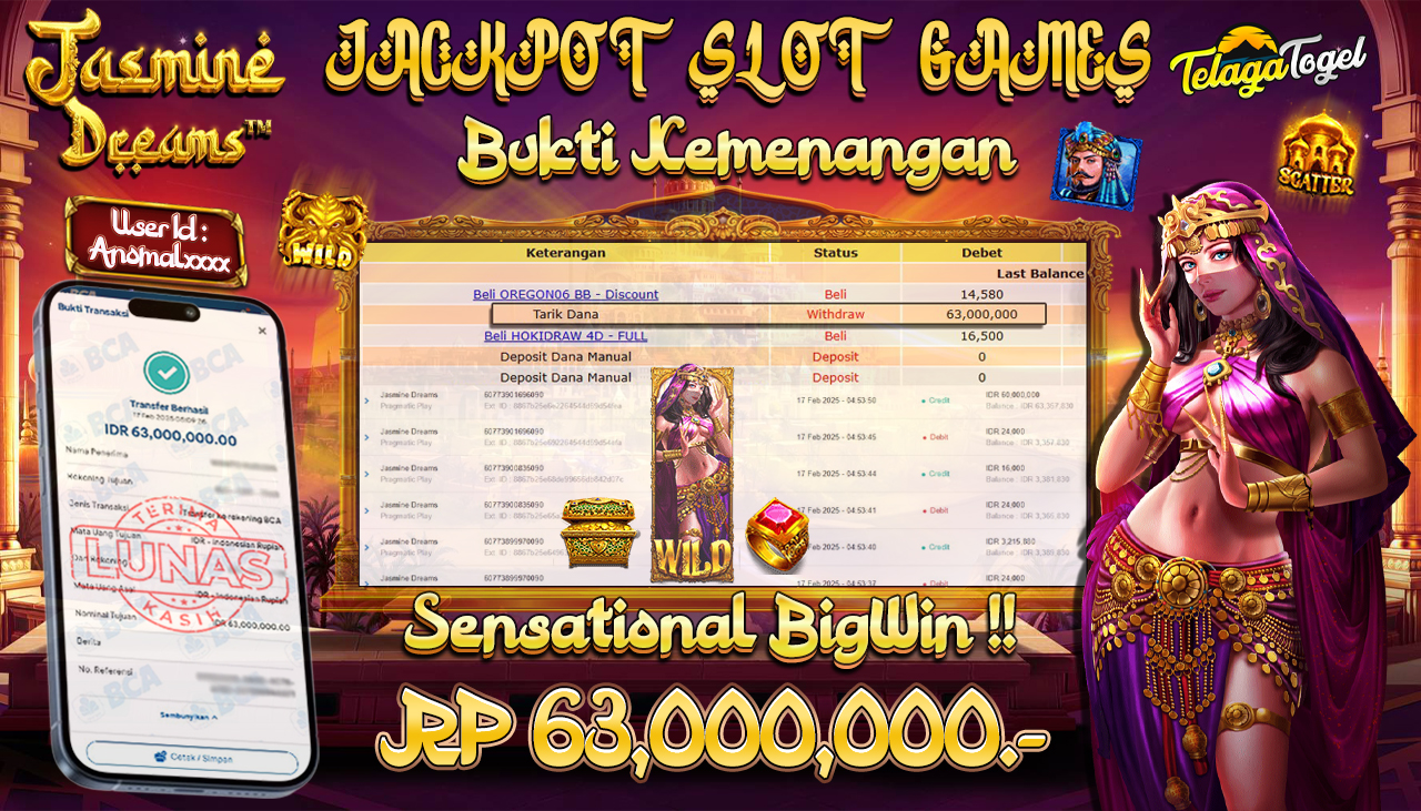 TELAGATOGEL JACKPOT SLOT JASMINE DREAMS  63,000,000 ,- LUNAS
