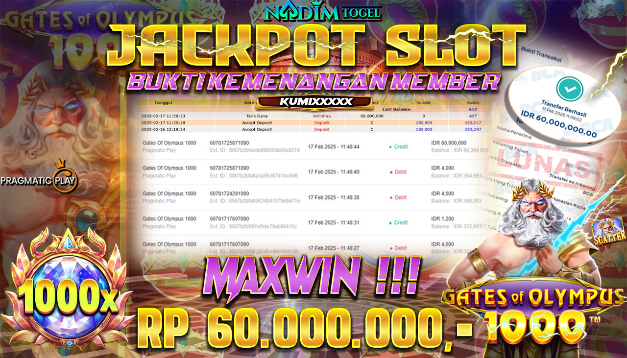 NADIMTOGEL JACKPOT SLOT GATES OF OLYMPUS 1000 Rp 60.000.000,- LUNAS