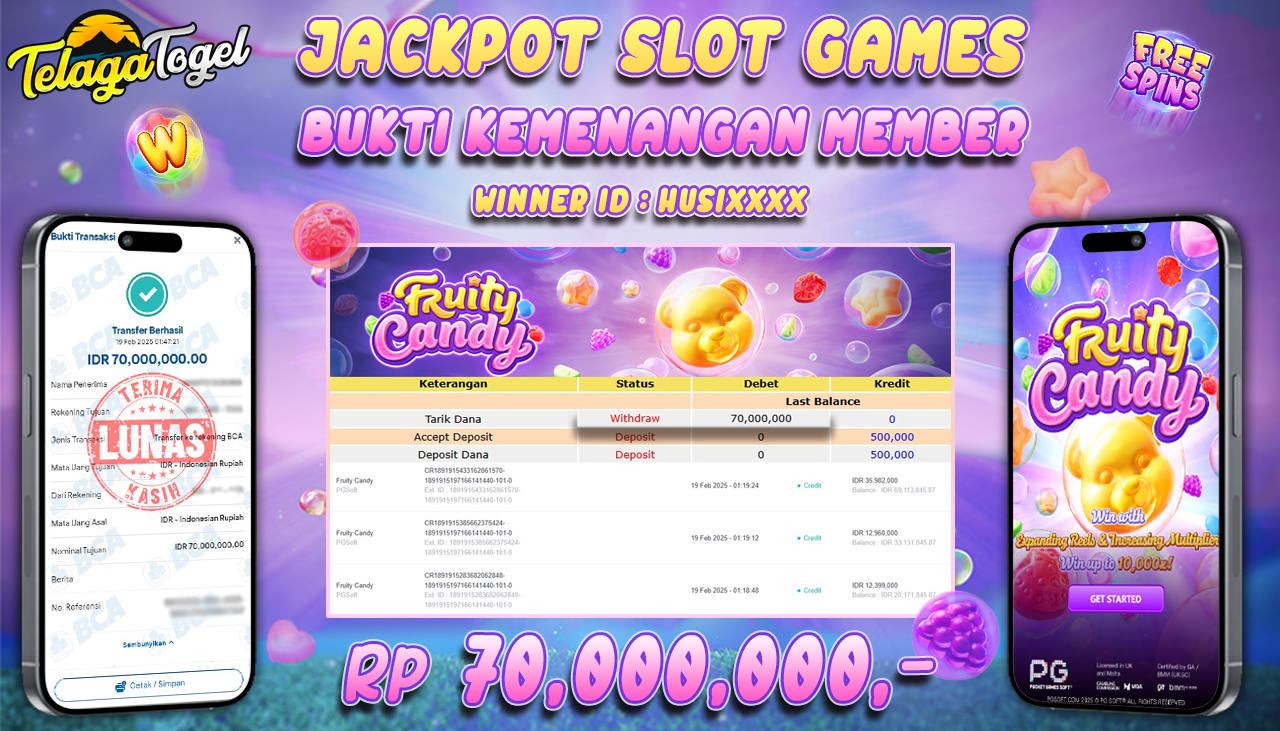 TELAGATOGEL JACKPOT SLOT FRUITY CANDY RP 70,000,000,- LUNAS