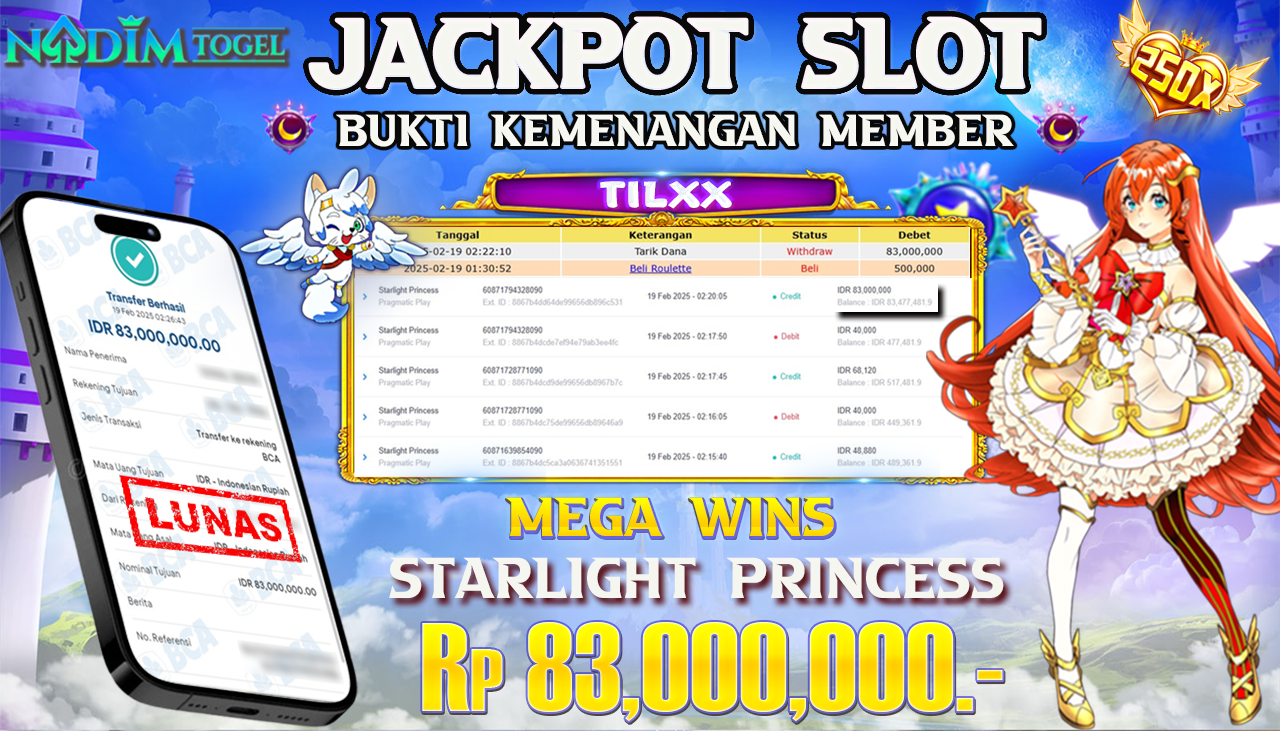 NADIMTOGEL JACKPOT SLOT STARLIGHT PRINCESS Rp 83.000.000,- LUNAS