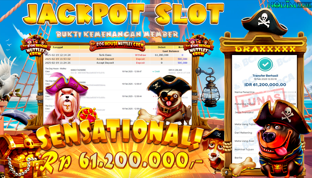 NADIMTOGEL JACKPOT SLOT THE DOG HOUSE MUTTLEY CREW Rp 61,200,000,- LUNAS