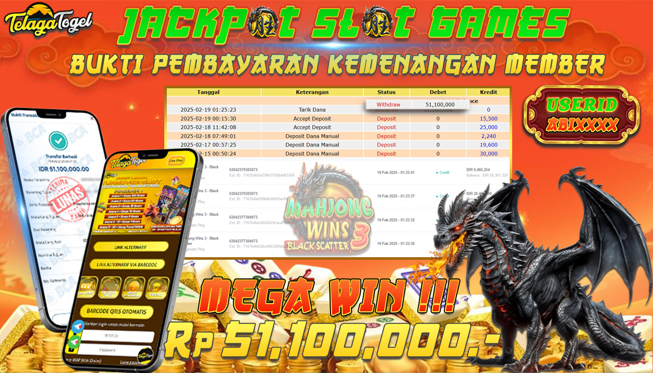 TELAGATOGEL JACKPOT SLOT MAHJONG WINS 3 BLACK SACTTER RP 51,100,000,- LUNAS