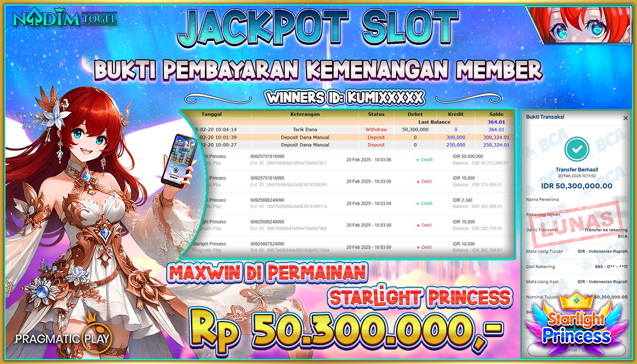 NADIMTOGEL JACKPOT SLOT STARLIGHT PRINCESS  Rp.50.300.000,- LUNAS
