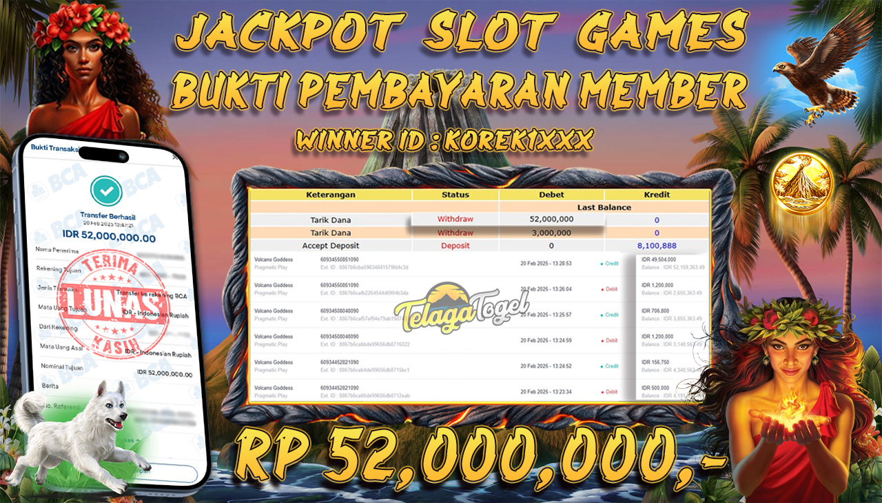 TELAGATOGEL JACKPOT SLOT VOLCANO GODDES RP 52,000,000,- LUNAS