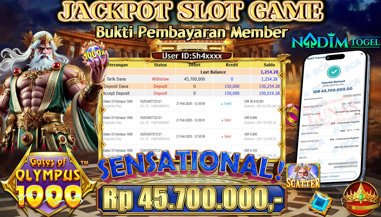 NADIMTOGEL JACKPOT SLOT GATES OF OLYMPUS-1000 Rp 45.700.000,- LUNAS