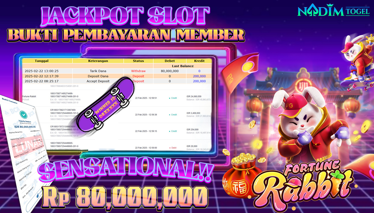 NADIMTOGEL JACKPOT SLOT FORTUNE RABBIT Rp 80.000.000,- LUNAS