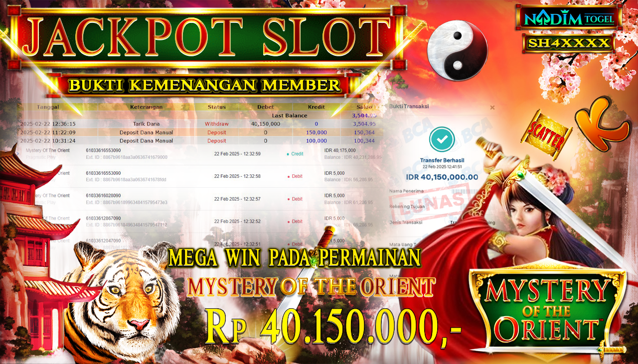 NADIMTOGEL JACKPOT SLOT MYSTERY OF THE ORIENT Rp 40,150,000,- LUNAS