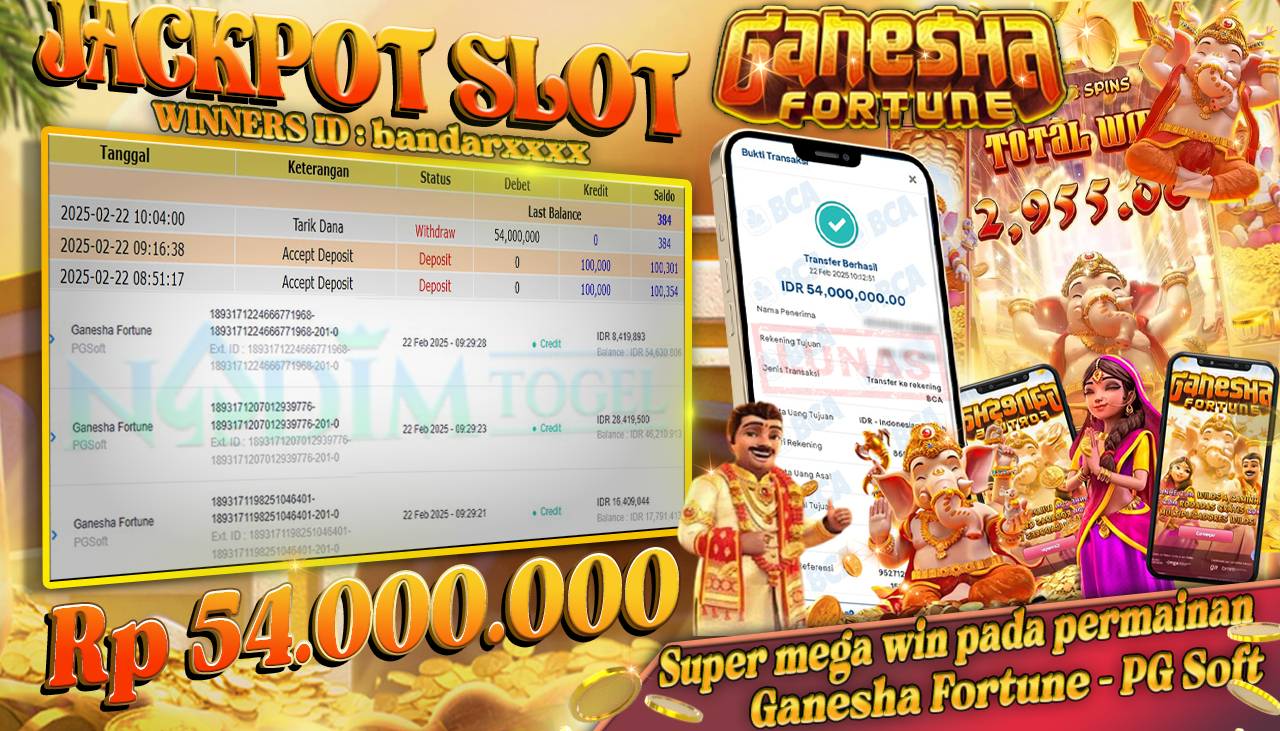 NADIMTOGEL JACKPOT SLOT GANESHA FORTUNE Rp 54.000.000,- LUNAS