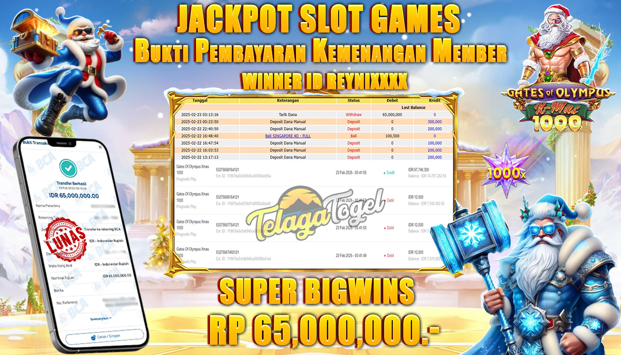 TELAGATOGEL JACKPOT SLOT GATES OF OLYMPUS XMAS Rp 65,000,000 ,- LUNAS