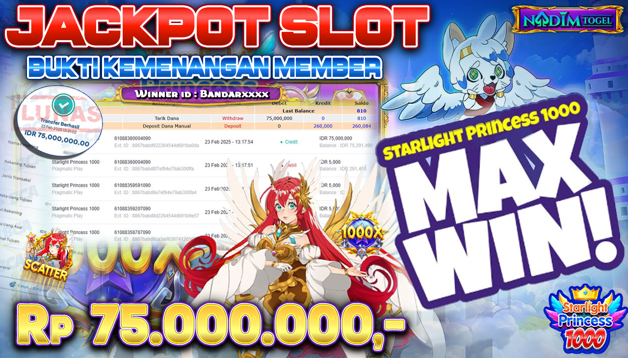 NADIMTOGEL JACKPOT SLOT STARLIGHT PRINCESS 1000  Rp 75.000.000,- LUNAS