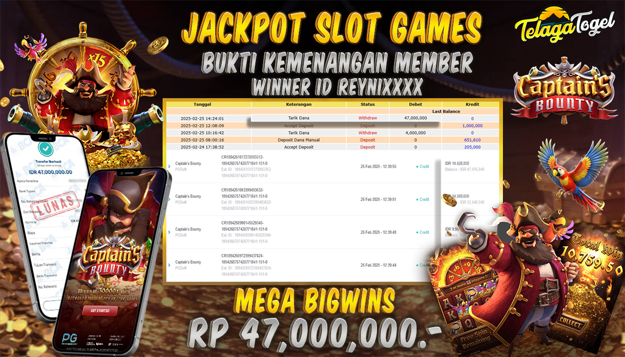 TELAGATOGEL JACKPOT SLOT CAPTAIN'S BOUNTY Rp 47,000,000 ,- LUNAS