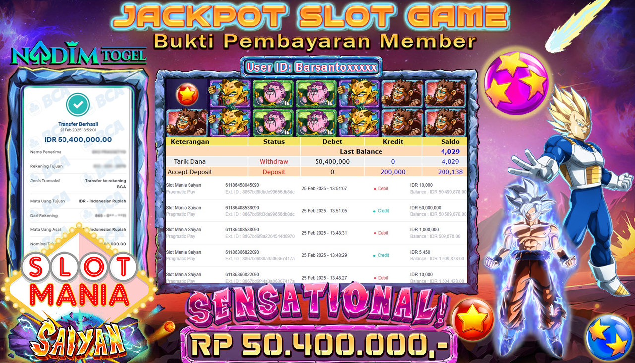 NADIMTOGEL JACKPOT SLOT MANIA SAIYAN Rp 50,400,000,- LUNAS