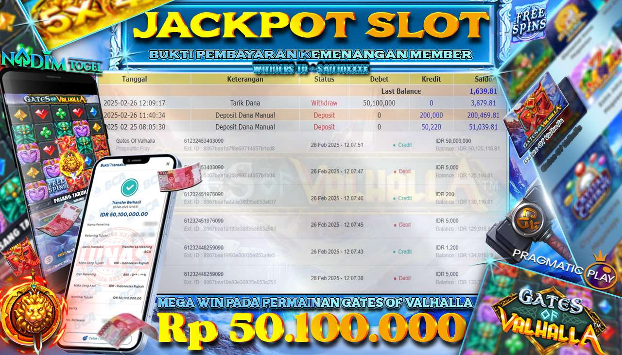 NADIMTOGEL JACKPOT SLOT GATES OF VALHALLA Rp 50.100.000,- LUNAS