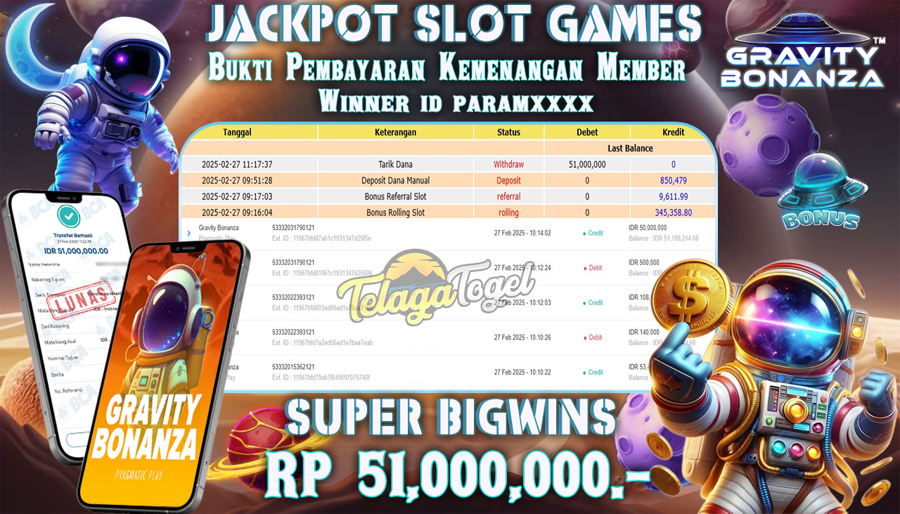 TELAGATOGEL JACKPOT GRAVITY BONANZA Rp 51,000,000 ,- LUNAS 