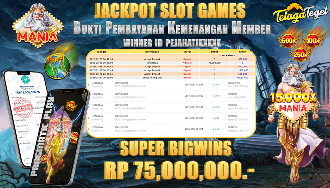 TELAGATOGEL JACKPOT SLOT 15,000X MANIA Rp 75,000,000 ,- LUNAS 