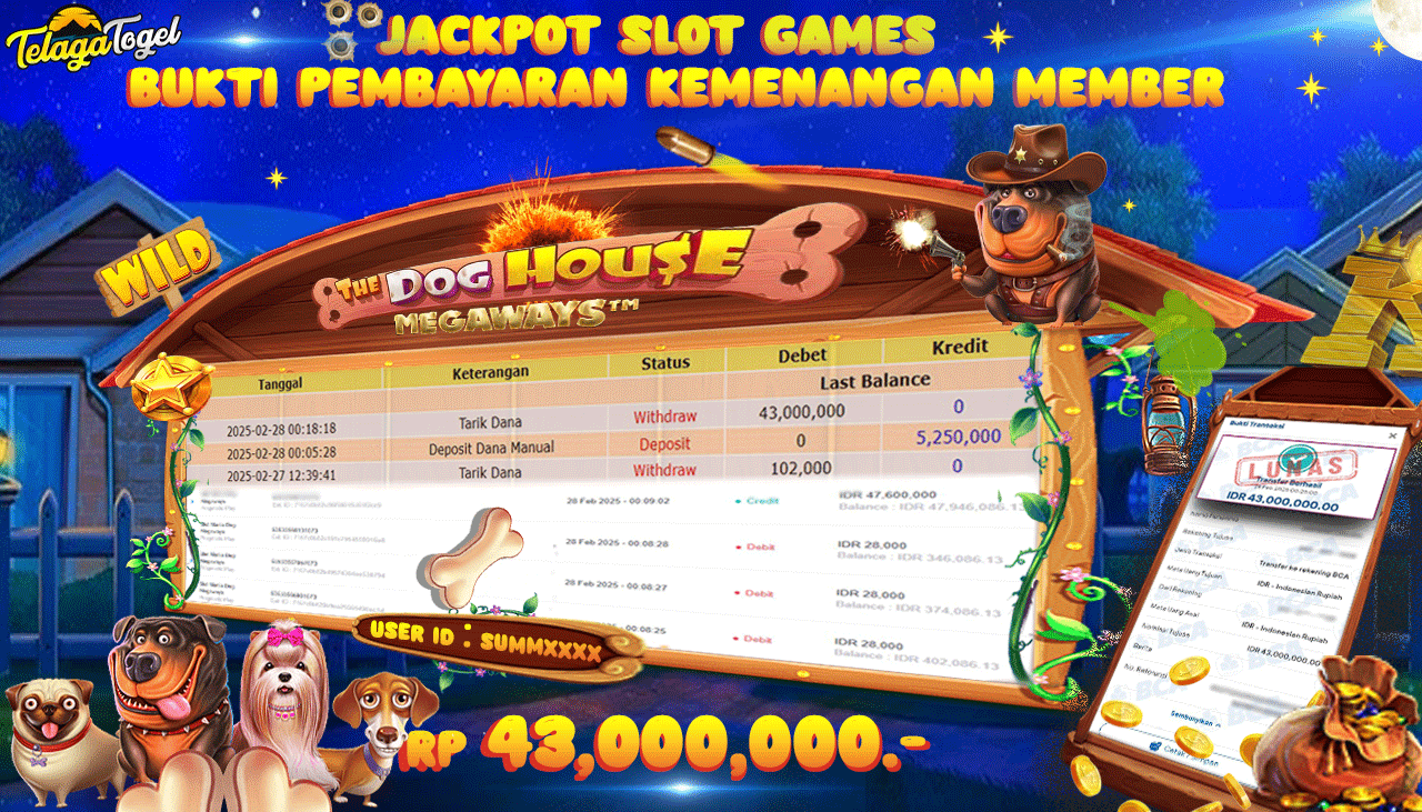 TELAGATOGEL JACKPOT SLOT THE DOG HOUSE MEGAWAYS Rp 43,000,000 ,- LUNAS 