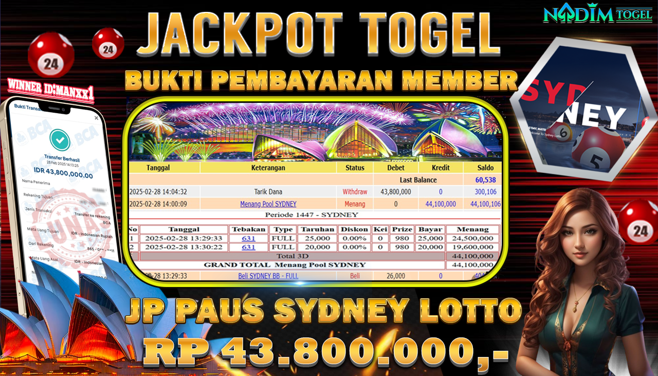 NADIMTOGEL JACKPOT TOGEL SYDNEY LOTTO  Rp 43.800.000,- LUNAS
