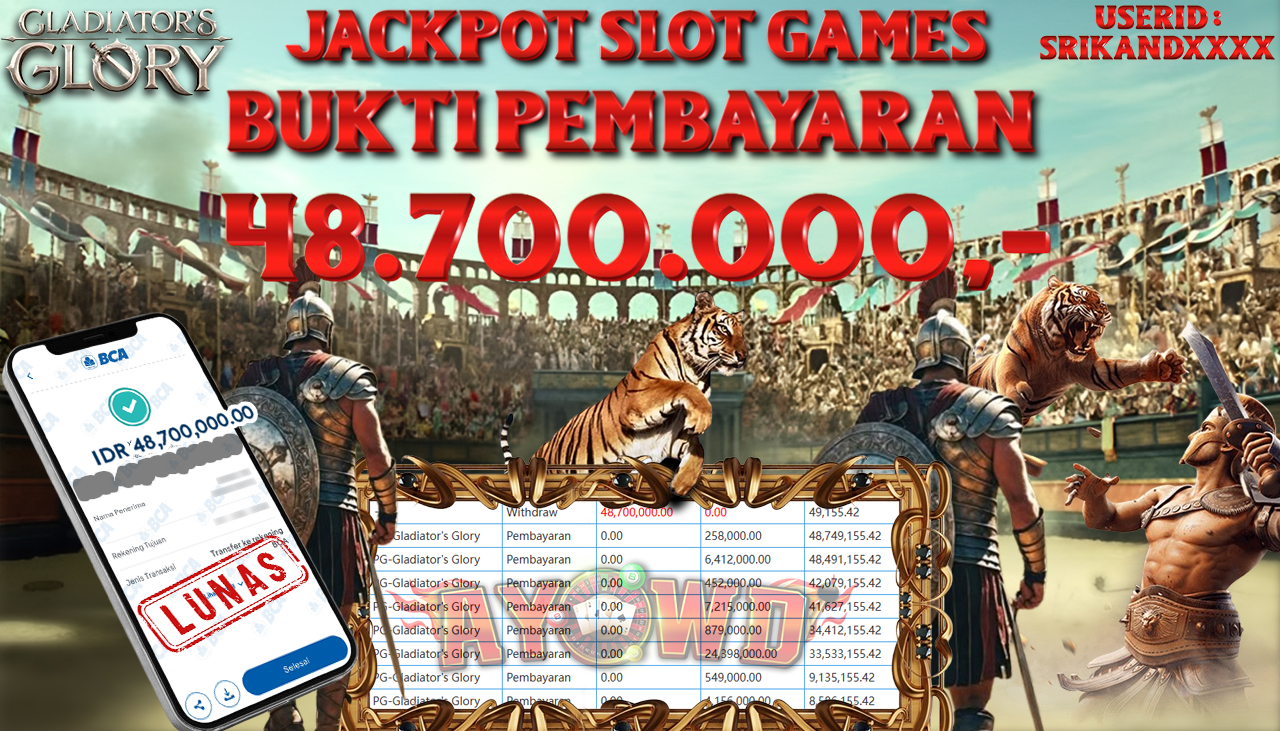 AYOWD JACKPOT SLOT GAMES PG-Gladiators Glory Rp 48,700,000,- LUNAS