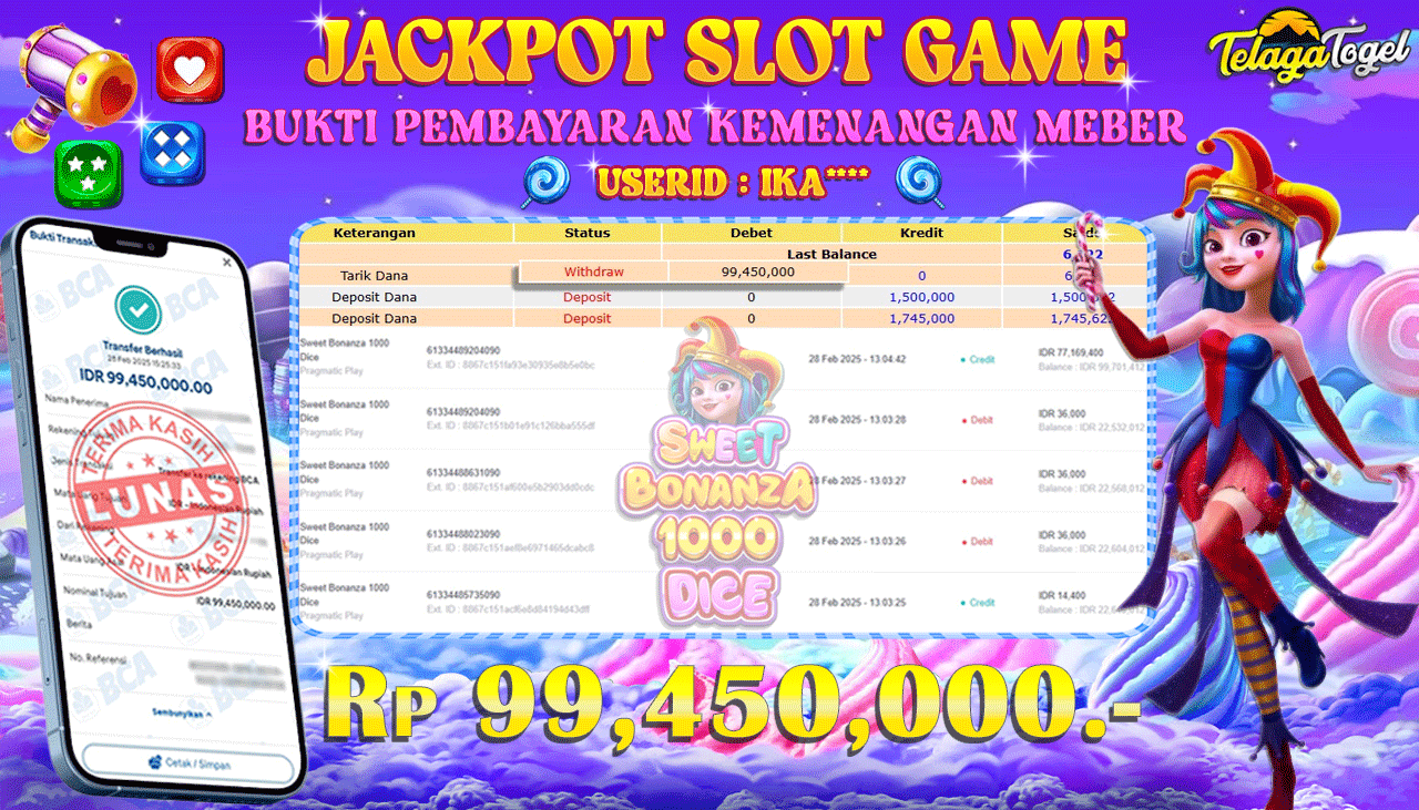TELAGATOGEL JACKPOT SLOT SWEET BONANZA 1000 DICE Rp 99,450,000 ,- LUNAS 