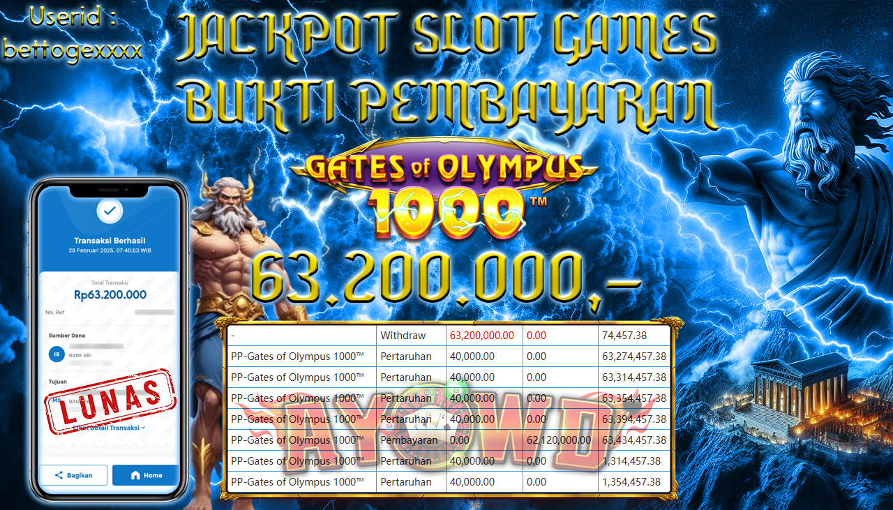 AYOWD JACKPOT SLOT GAMES PP-Gates of Olympus 1000™ Rp 63,200,000,- LUNAS