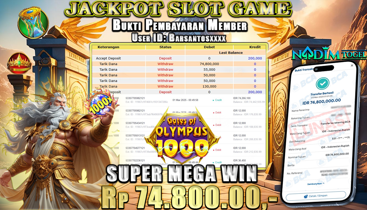 NADIMTOGEL JACKPOT SLOT GATES OF OLYMPUS-1000 Rp 74.800.000,- LUNAS