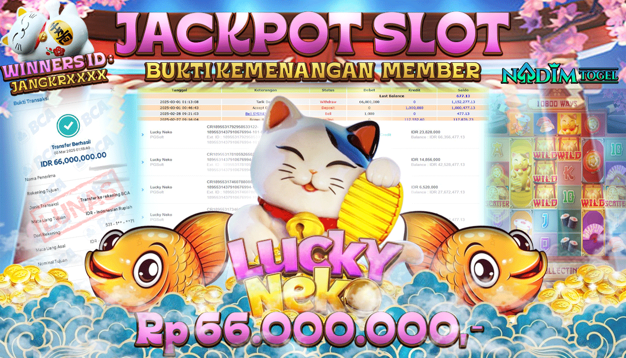 NADIMTOGEL JACKPOT SLOT LUCKY NEKO Rp 66.000.000,- LUNAS