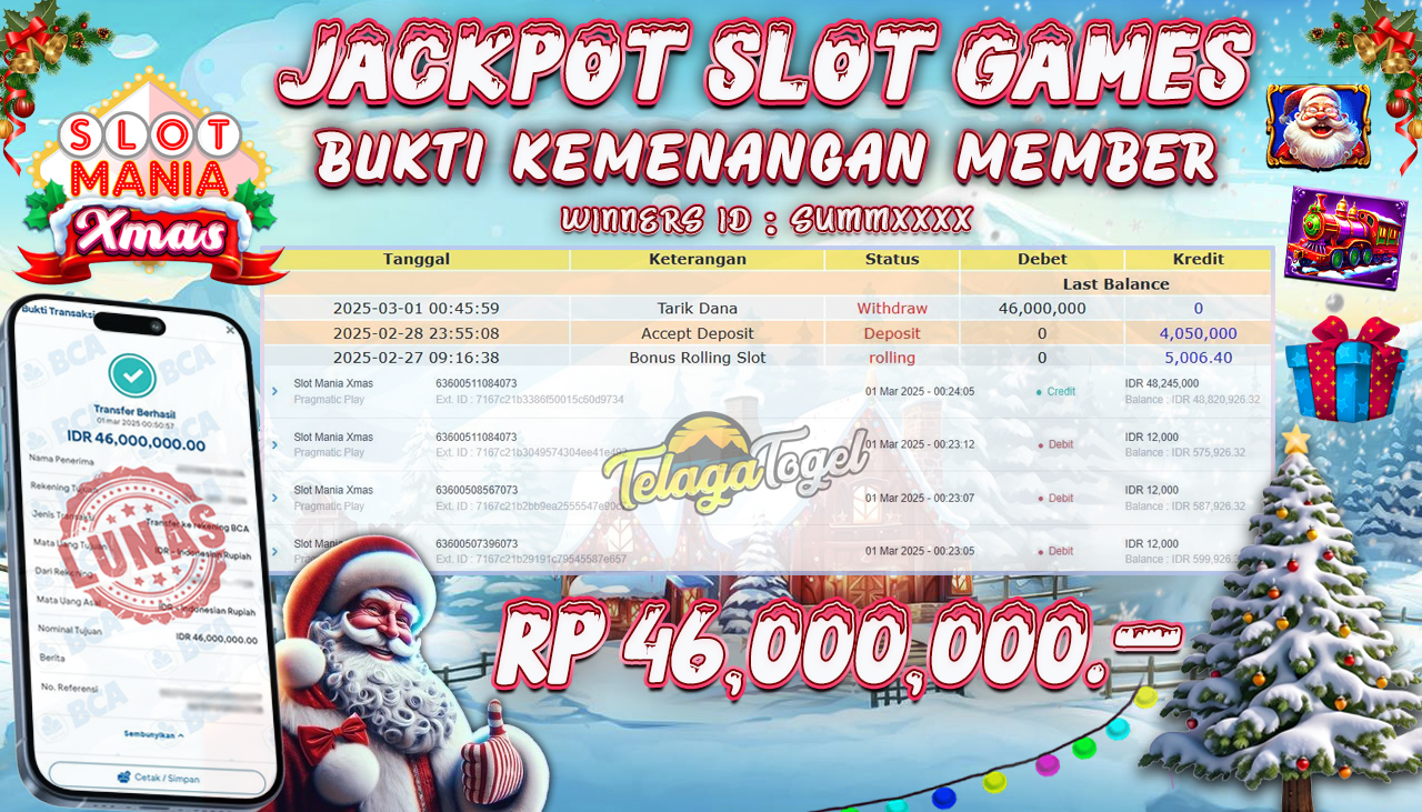 TELAGATOGEL JACKPOT SLOT - SLOT MANIA XMAS Rp 46,000,000 ,- LUNAS 