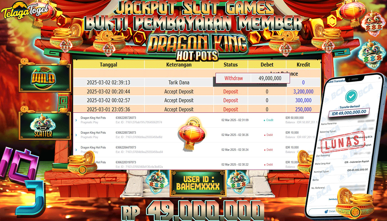 TELAGATOGEL JACKPOT SLOT DRAGON KING HOT POTS Rp 49,000,000,- LUNAS 