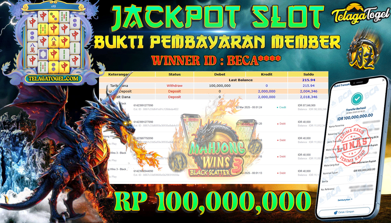 TELAGATOGEL JACKPOT SLOT MAHJONG WINS 3 - BLACK SCATTER Rp 100,000,000,- LUNAS 