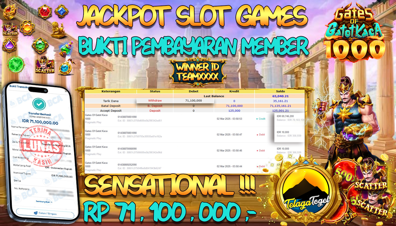 TELAGATOGEL JACKPOT SLOT GATES OF GATOT KACA 1000 Rp 71,100,000,- LUNAS 
