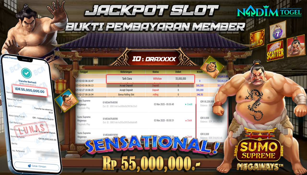 NADIMTOGEL JACKPOT SUMO SUPREME MEGAWAYS Rp 55.000.000,- LUNAS