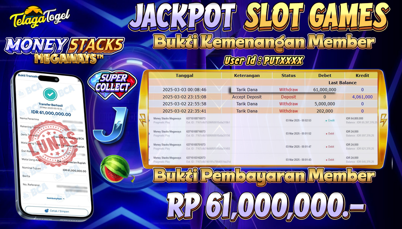 TELAGATOGEL JACKPOT SLOT MONEY STACKS MEGAWAYS Rp 61,000,000,- LUNAS 