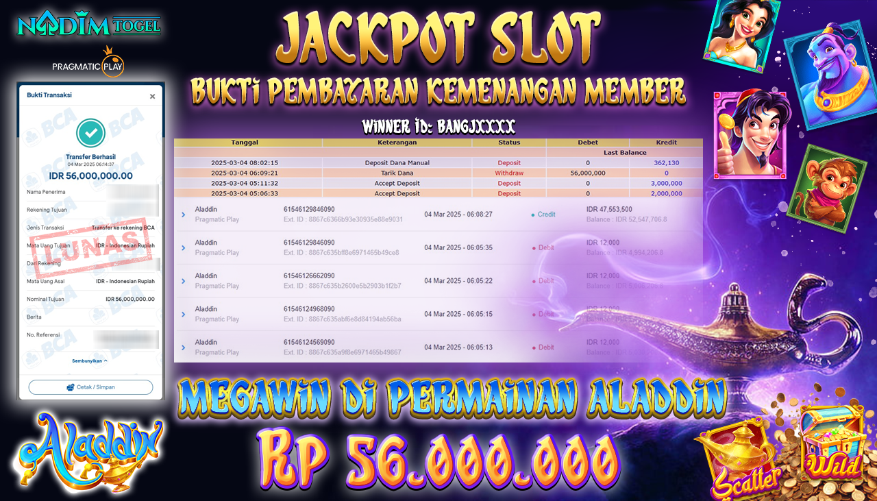 NADIMTOGEL JACKPOT SLOT ALADDIN Rp 56.000.000,- LUNAS