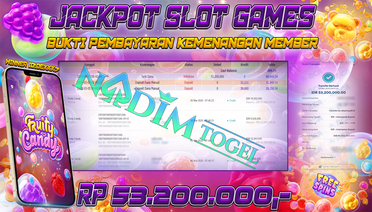 NADIMTOGEL JACKPOT SLOT FRUITY CANDY  Rp 53.200.000,- LUNAS