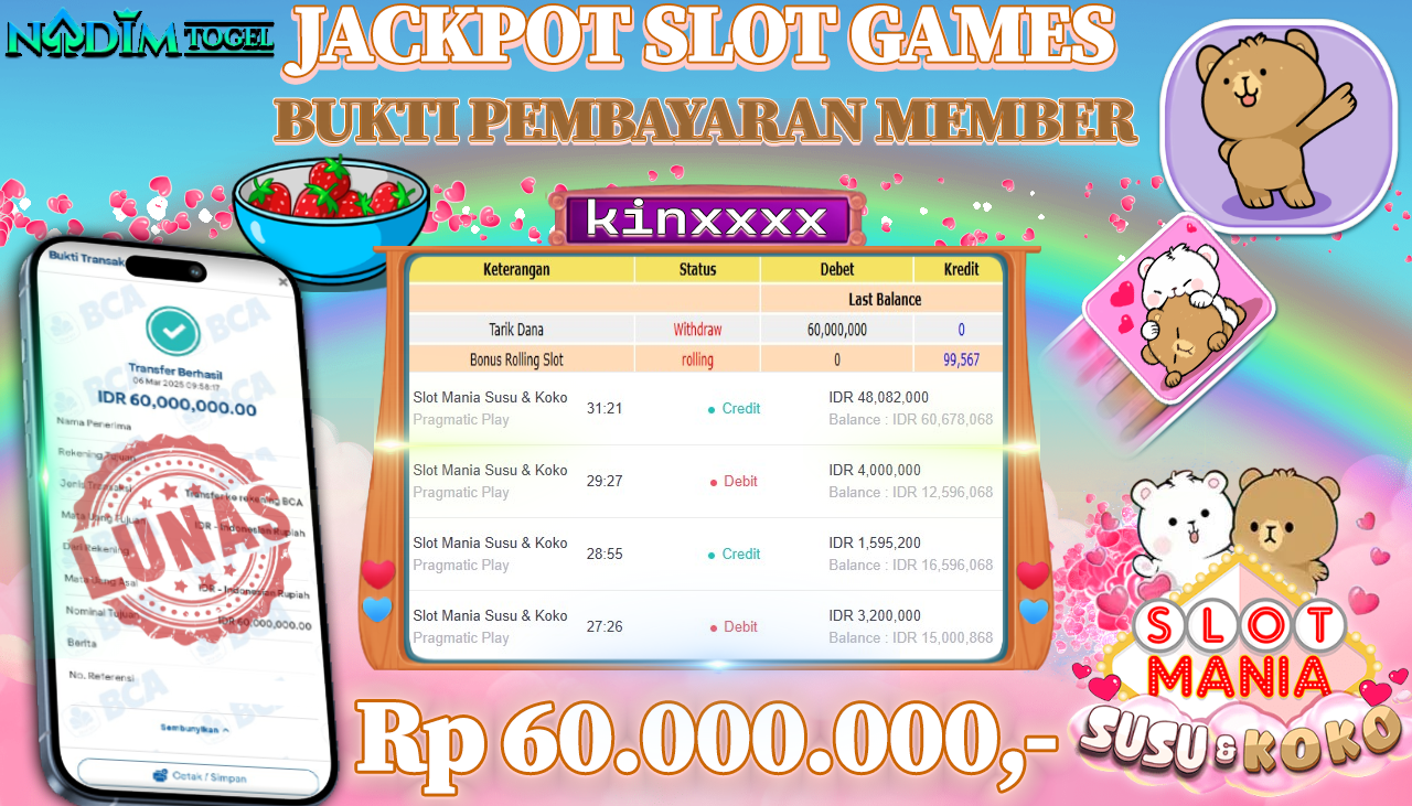 NADIMTOGEL JACKPOT SLOT SUSU & KOKO Rp.60.000.000,- LUNAS