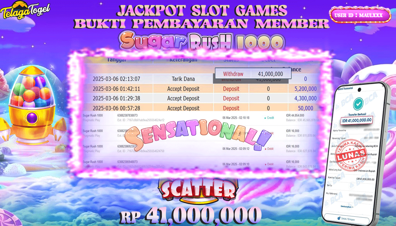 TELAGATOGEL JACKPOT SLOT SUGAR RUSH 1000 Rp 41,000,000,- LUNAS 