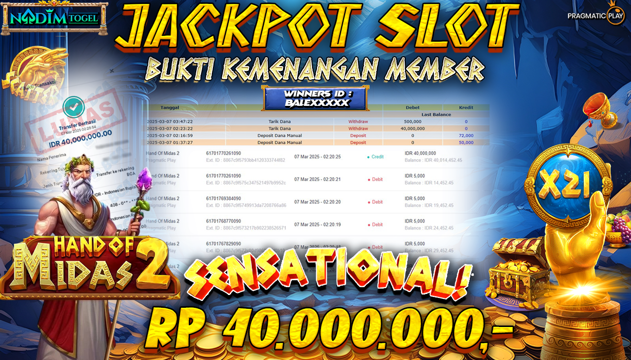 NADIMTOGEL JACKPOT SLOT HAND OF MIDAS 2 Rp 40.000.000,- LUNAS