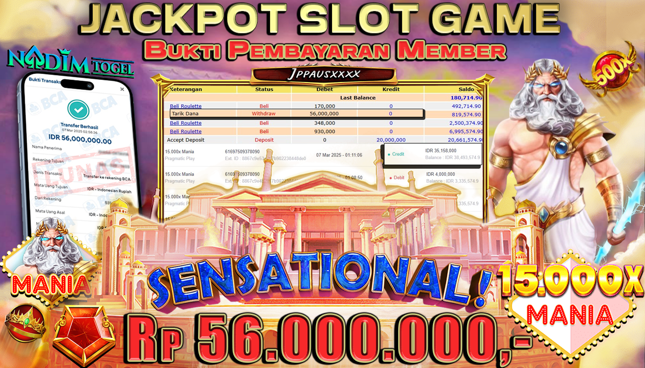 NADIMTOGEL JACKPOT SLOT 15,000X MANIA Rp 56.000.000,- LUNAS