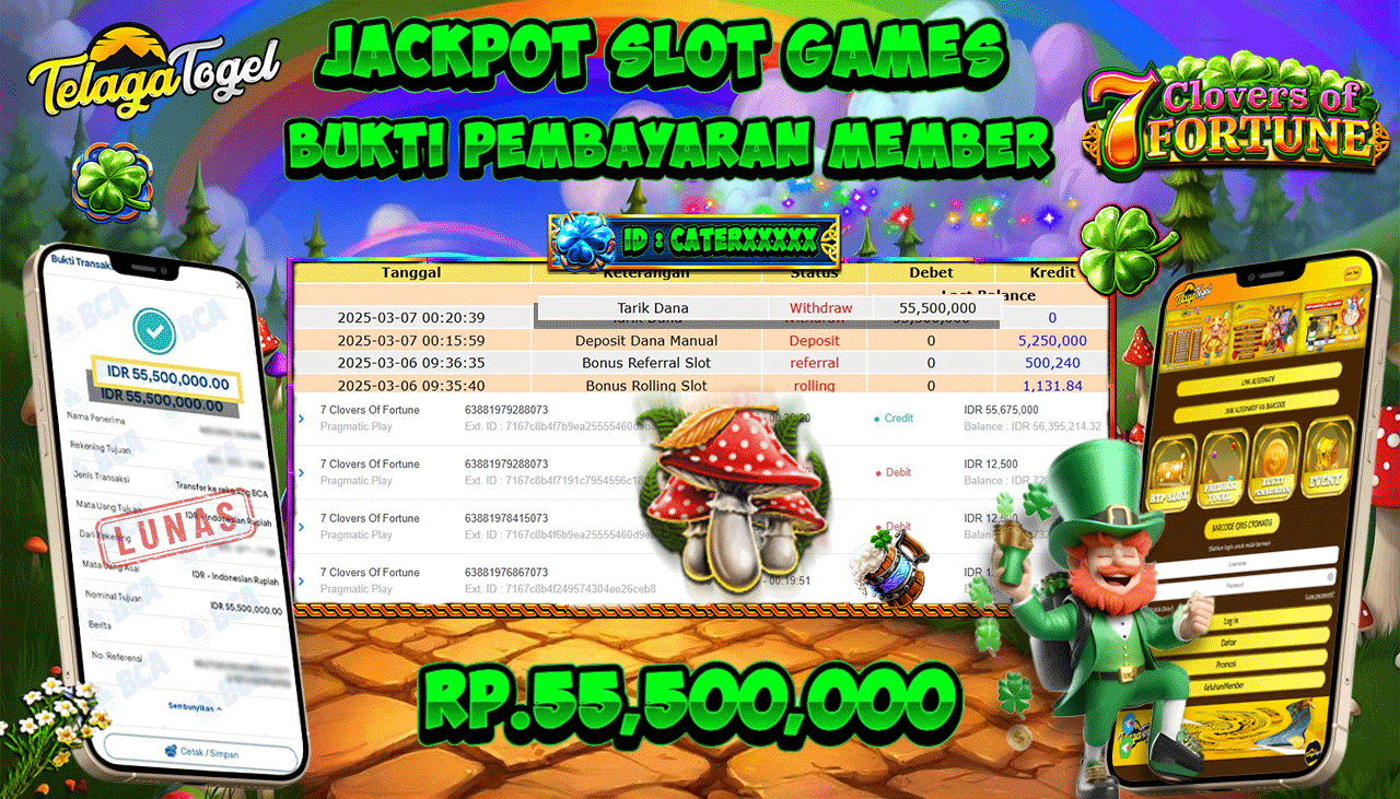 TELAGATOGEL JACKPOT SLOT 7CLOVERS OF FORTUNE Rp 55,500,000,- LUNAS 