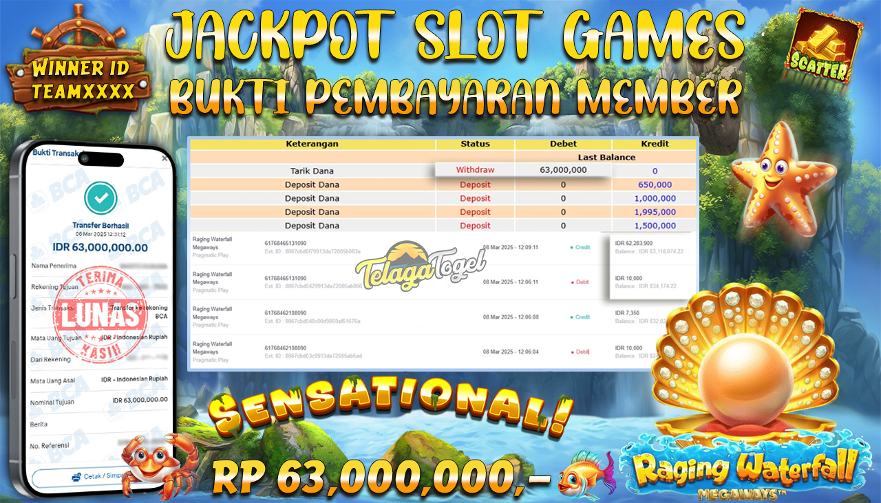 TELAGATOGEL JACKPOT SLOT RAGING WATERFALL MEGAWAYS Rp 63,000,000,- LUNAS 