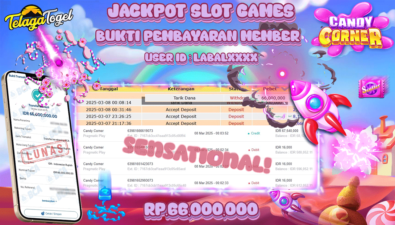 TELAGATOGEL JACKPOT SLOT CANDY CORNER Rp 66,000,000,- LUNAS 