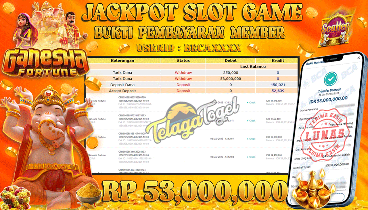TELAGATOGEL JACKPOT SLOT GANESHA FORTUNE Rp 53,000,000,- LUNAS 