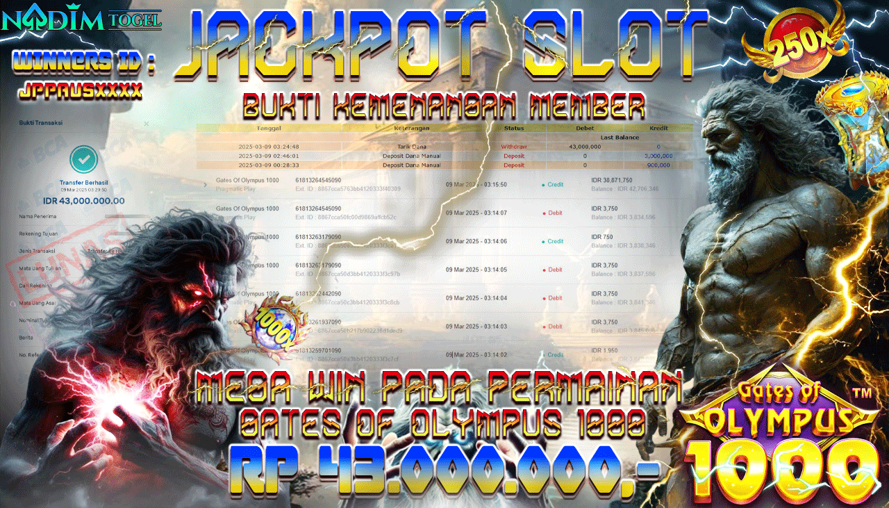 NADIMTOGEL JACKPOT SLOT GATES OF OLYMPUS 1000 Rp 43.000.000,- LUNAS