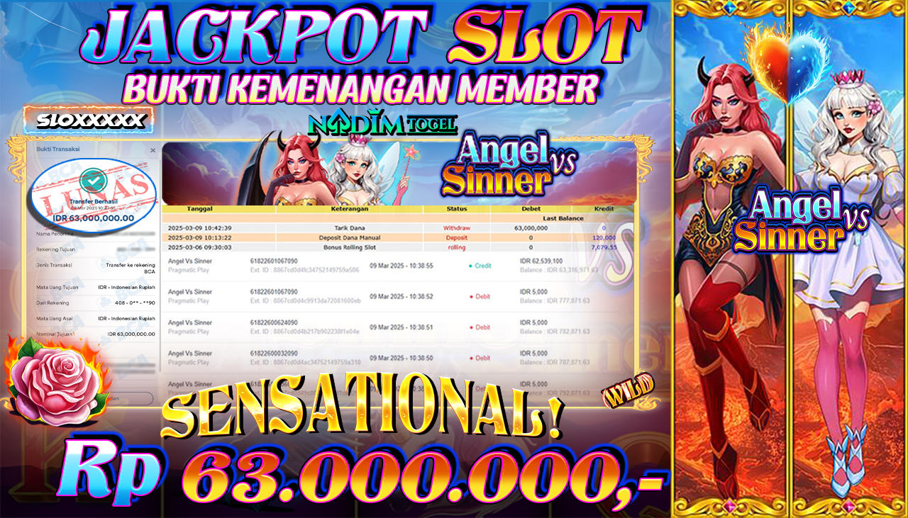 NADIMTOGEL JACKPOT SLOT ANGEL VS SINNER Rp 63.000.000,- LUNAS